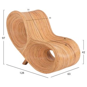 Кресло Curvy Lounge Hm9645,01 от ратан в естествен цвят 63x128x97cm за градина дневна