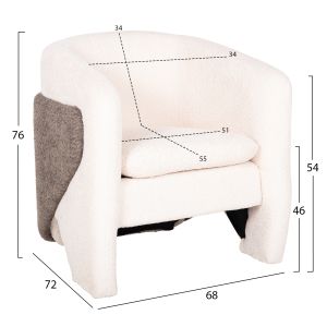 Кресло Doper букле цвят бял/сив 68x72x76hcm Hm9590,06