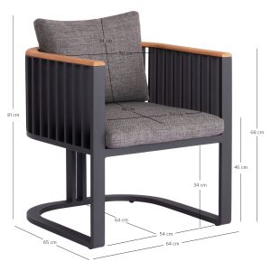 Кресло Eternity Sm6176, антрацит, сиви, възглавници 64x65x68,5в см.