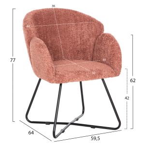 Кресло Harnis Hm9603,02 розово букле с черна метална база 82x62x72hcm