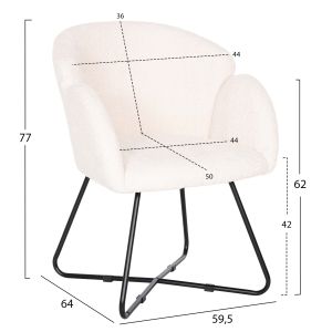 Кресло Harnis Hm9603,06 букле цвят екрю с черна метална база 82x62x72hcm