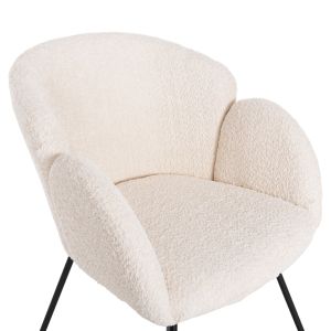 Кресло Harnis Hm9603,06 букле цвят екрю с черна метална база 82x62x72hcm