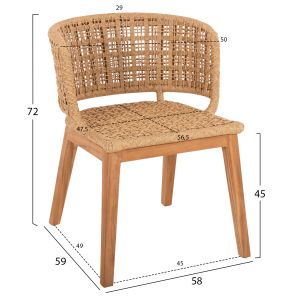 Кресло Indoors Farley Hm9827 от тиково дърво със синтетично въже в естествен цвят 57x58x86cm