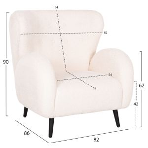 Кресло Kryly букле цвят екрю с черни дървени крака 83x87x89hcm Hm9593,06