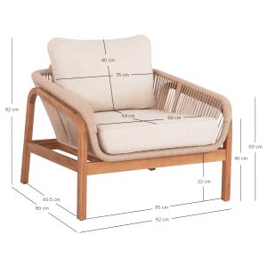 Кресло Oasis Biege Sm6226 дърво тропическа акация-алуминий и въже бежов 92x80x71.5-82в см. градински комплект 4 части Orion Corner Sm6191.02 бял алуминий и бежов олефин