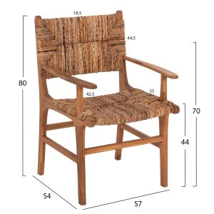 Кресло Professional Solid Teak Wood And Rush-matt 57,5x59x87cm Hm9400,11
