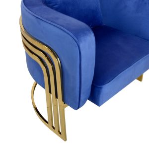 Roblu Tiana armchair gold metal and velvet fabric in a blue shade 72x77.4x70cm