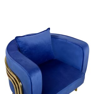 Roblu Tiana armchair gold metal and velvet fabric in a blue shade 72x77.4x70cm