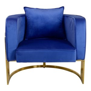 Roblu Tiana armchair gold metal and velvet fabric in a blue shade 72x77.4x70cm