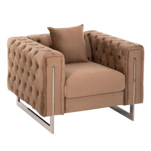 Кресло T,chesterfield Mobar Hm3261,03 бежово плюшено с метални крака 99x86,5x77hcm