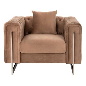 Кресло T,chesterfield Mobar Hm3261,03 бежово плюшено с метални крака 99x86,5x77hcm
