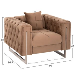 Кресло T,chesterfield Mobar Hm3261,03 бежово плюшено с метални крака 99x86,5x77hcm