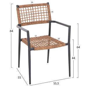 Armchair Trilan Hm6044,03 aluminum in anthracite - synthetic rattan in natural 57x59x85cm