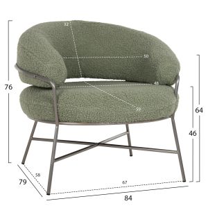 Кресло Trudi Hm8639,27 букле цвят шам фъстък и сребърна метална рамка 84x79x76hcm