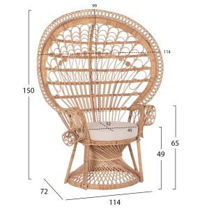 Кресло паун Royal Peacock от естествен ратан с възглавница 134x65x150hcmhm9342