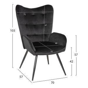 Кресло с табуретка Crawley Hm8918,04 черно плюшено с метални крака 70x57x103hcm