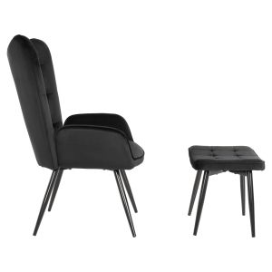 Кресло с табуретка Crawley Hm8918,04 черно плюшено с метални крака 70x57x103hcm
