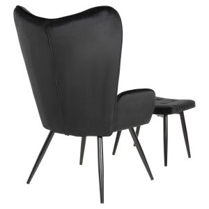 Кресло с табуретка Crawley Hm8918,04 черно плюшено с метални крака 70x57x103hcm
