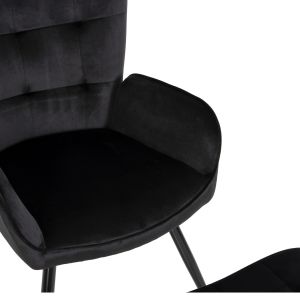 Кресло с табуретка Crawley Hm8918,04 черно плюшено с метални крака 70x57x103hcm