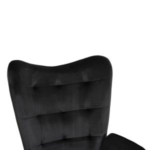 Кресло с табуретка Crawley Hm8918,04 черно плюшено с метални крака 70x57x103hcm