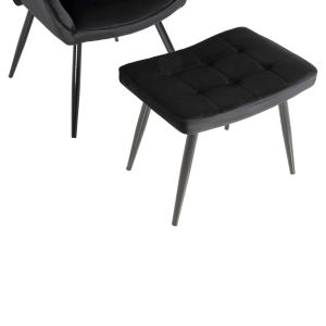 Кресло с табуретка Crawley Hm8918,04 черно плюшено с метални крака 70x57x103hcm