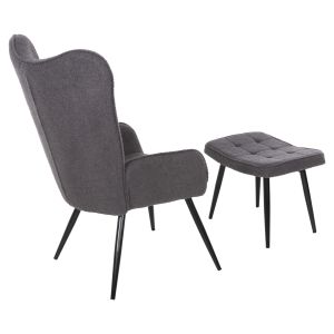 Кресло с табуретка Crawley Hm8918,21 сиво букле и черни метални крака 70x74x105hcm
