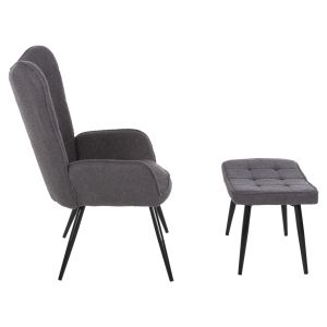 Кресло с табуретка Crawley Hm8918,21 сиво букле и черни метални крака 70x74x105hcm