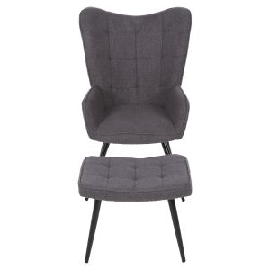 Кресло с табуретка Crawley Hm8918,21 сиво букле и черни метални крака 70x74x105hcm
