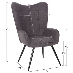 Кресло с табуретка Crawley Hm8918,21 сиво букле и черни метални крака 70x74x105hcm