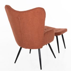 Кресло с табуретка Crawley Hm8918,22 оранжево букле и черни метални крака 70x74x105hcm