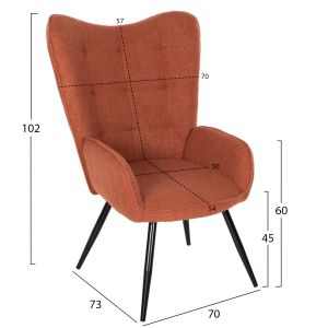Кресло с табуретка Crawley Hm8918,22 оранжево букле и черни метални крака 70x74x105hcm