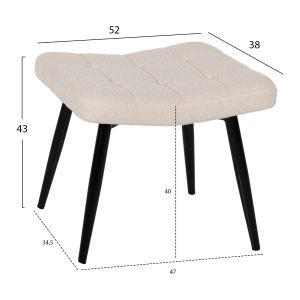 Кресло с табуретка Crawley Hm8918,25 бяло букле и черни метални крака 70x74x105hcm