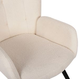 Кресло с табуретка Crawley Hm8918,25 бяло букле и черни метални крака 70x74x105hcm