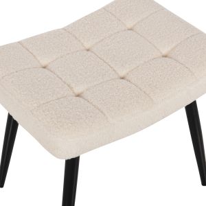 Кресло с табуретка Crawley Hm8918,25 бяло букле и черни метални крака 70x74x105hcm