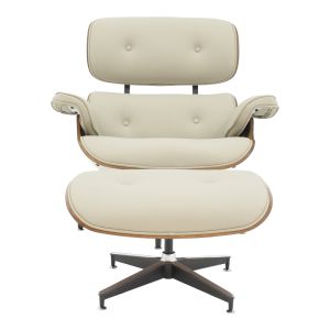Кресло с табуретка Relax Mirto Jenna бежов Pu-шперплат орех-хром база 82x92x82см