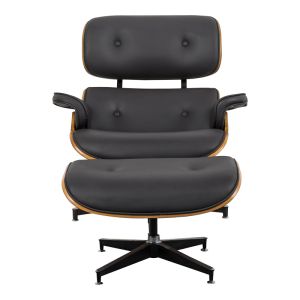 Кресло с табуретка Relax Mirto Jenna черен пу-шперплат орех-хром база 82x92x82см