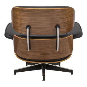 Кресло с табуретка Relax Mirto Jenna черен пу-шперплат орех-хром база 82x92x82см