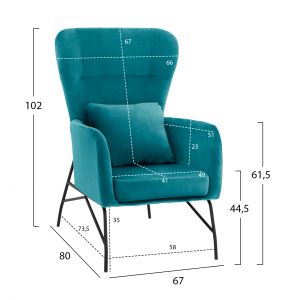 Кресло цвят тюркоаз с черни метални крака Hm8721,08