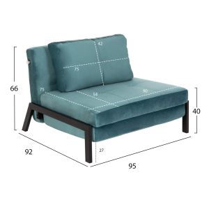 Кресло/сгъваемо легло Hm3078,15 тюркоаз кадифе 95x92x66hcm