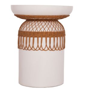 Round dining table Prilep Hm18159.02 fiber cement in white and rattan - Φ60x76.5hcm.