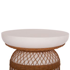 Round dining table Prilep Hm18159.02 fiber cement in white and rattan - Φ60x76.5hcm.