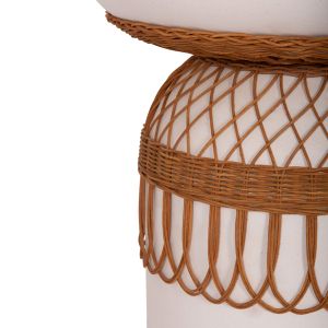 Round dining table Prilep Hm18159.02 fiber cement in white and rattan - Φ60x76.5hcm.