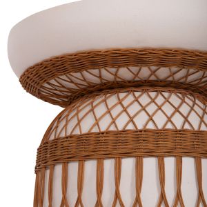 Round dining table Prilep Hm18159.02 fiber cement in white and rattan - Φ60x76.5hcm.
