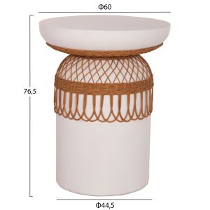 Round dining table Prilep Hm18159.02 fiber cement in white and rattan - Φ60x76.5hcm.