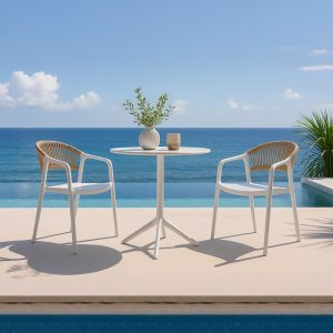 Кръгла градинска маса Fylianna Fl809 от полипропилен (pp) бял цвят 60x75cm