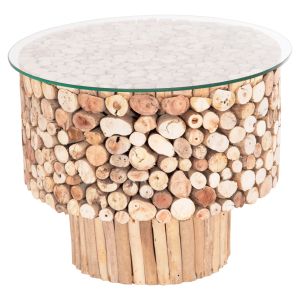 Round Coffee Table Sparrow Hm9963 Driftwood Naturally --glass Φ65x51.5hcm.