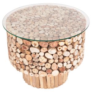 Round Coffee Table Sparrow Hm9963 Driftwood Naturally --glass Φ65x51.5hcm.