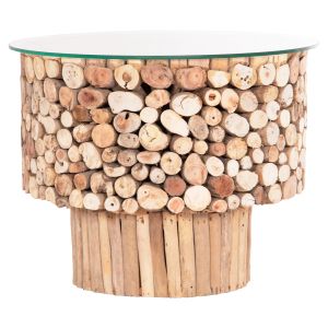 Round Coffee Table Sparrow Hm9963 Driftwood Naturally --glass Φ65x51.5hcm.