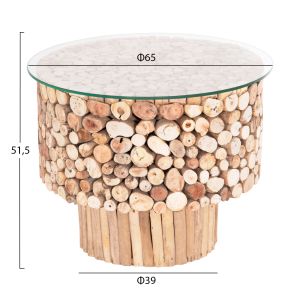 Round Coffee Table Sparrow Hm9963 Driftwood Naturally --glass Φ65x51.5hcm.