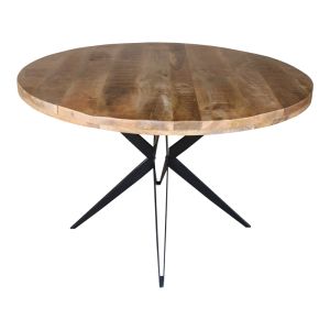 Round table Bocco ι natural mango wood 3cm with black metal legs D150x77cm